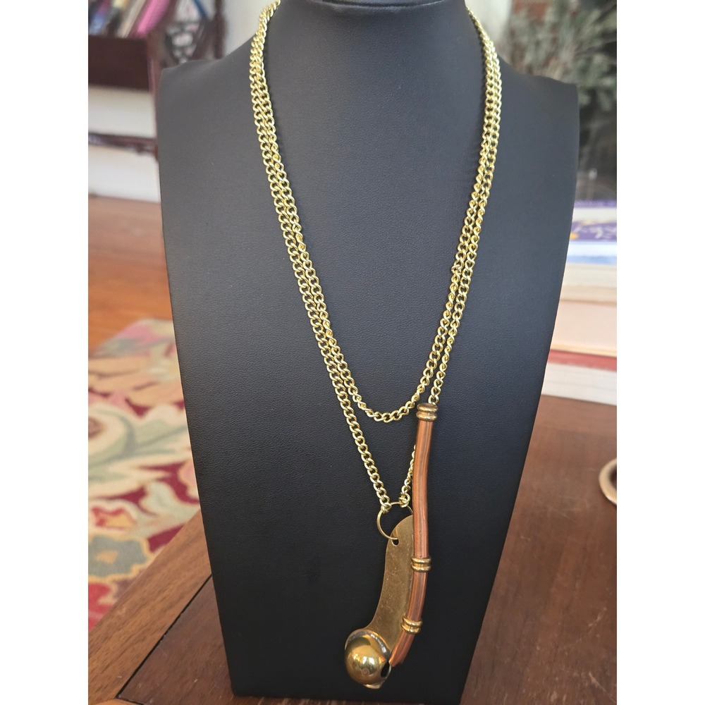 Traditional Nautical Bosun's Call or Pipe Necklace Brass and Copper Vintage Boho